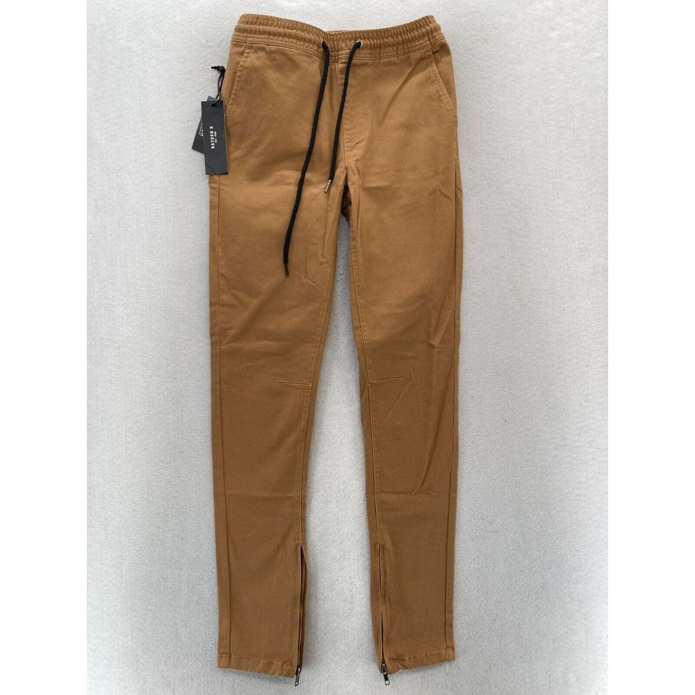 Kayden‎ K Jogger Pants Mens Small Camel Brown Comfort Stretch Ankle Zip Casual